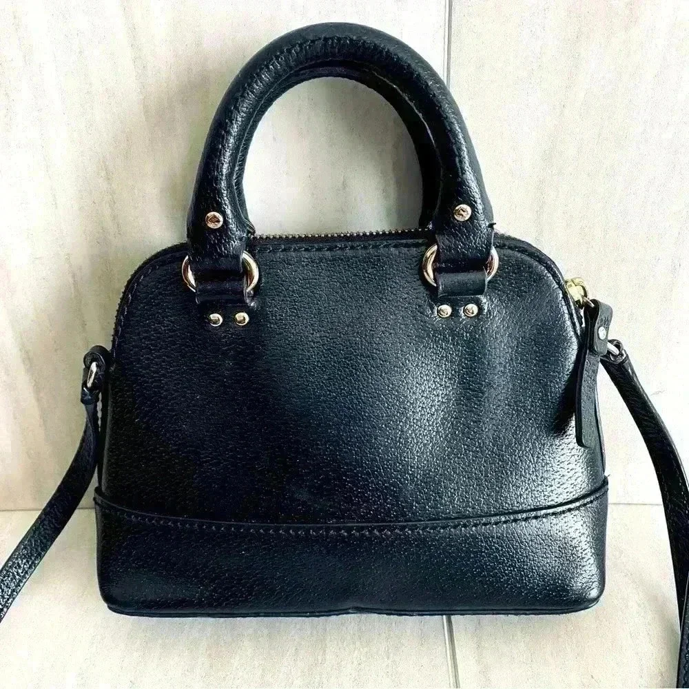 KATE SPADE Wellesley Mini Rachelle Satchel Crossbody Bag Black Pebbled Leather